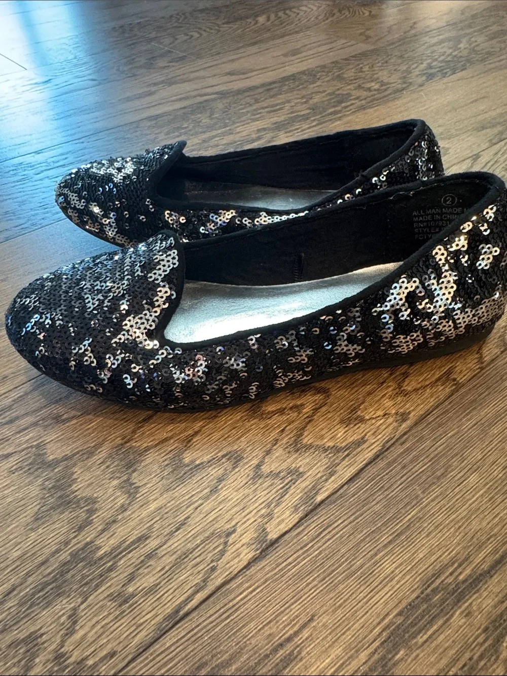 Justice Black Sequin Slip-On Flats size 2!